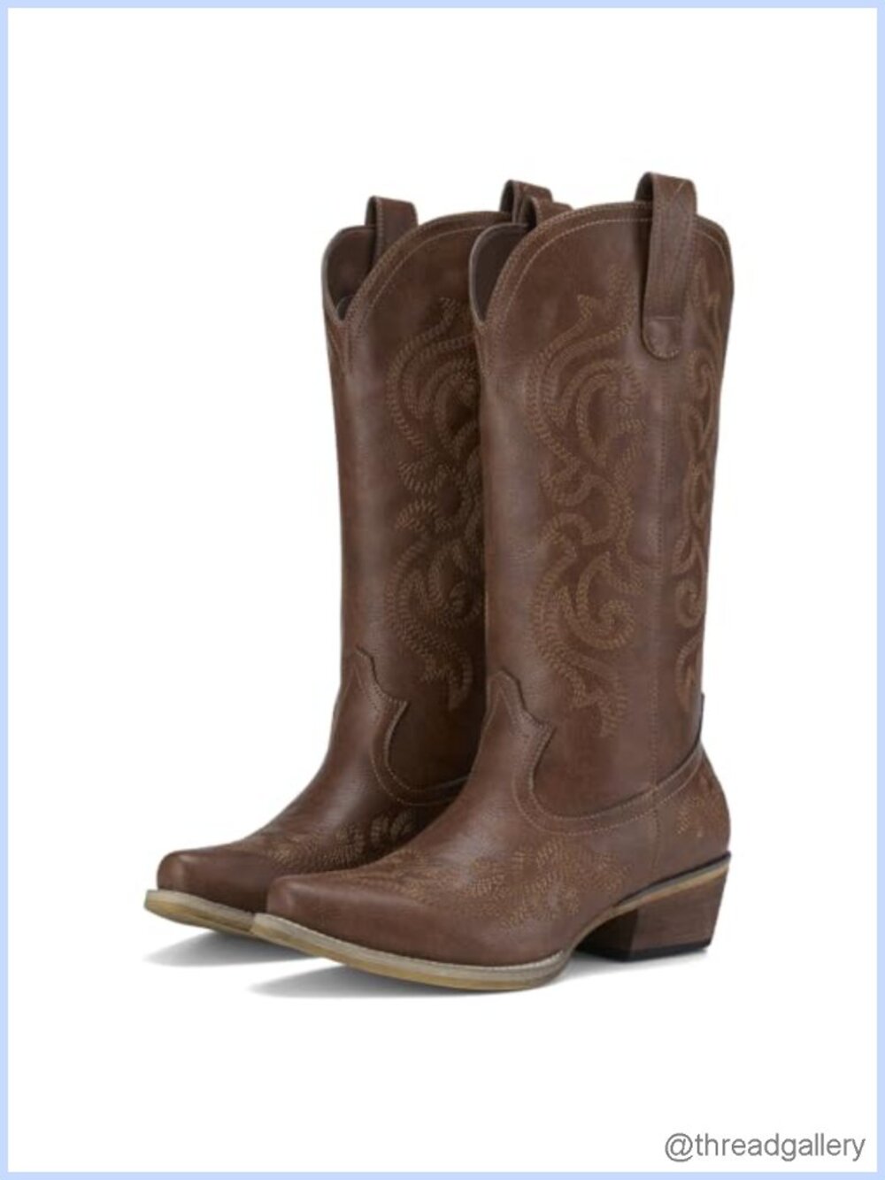 Synthetic Leather Western Cowgirl Boots Snip Toe Block Heel Mid-Calf